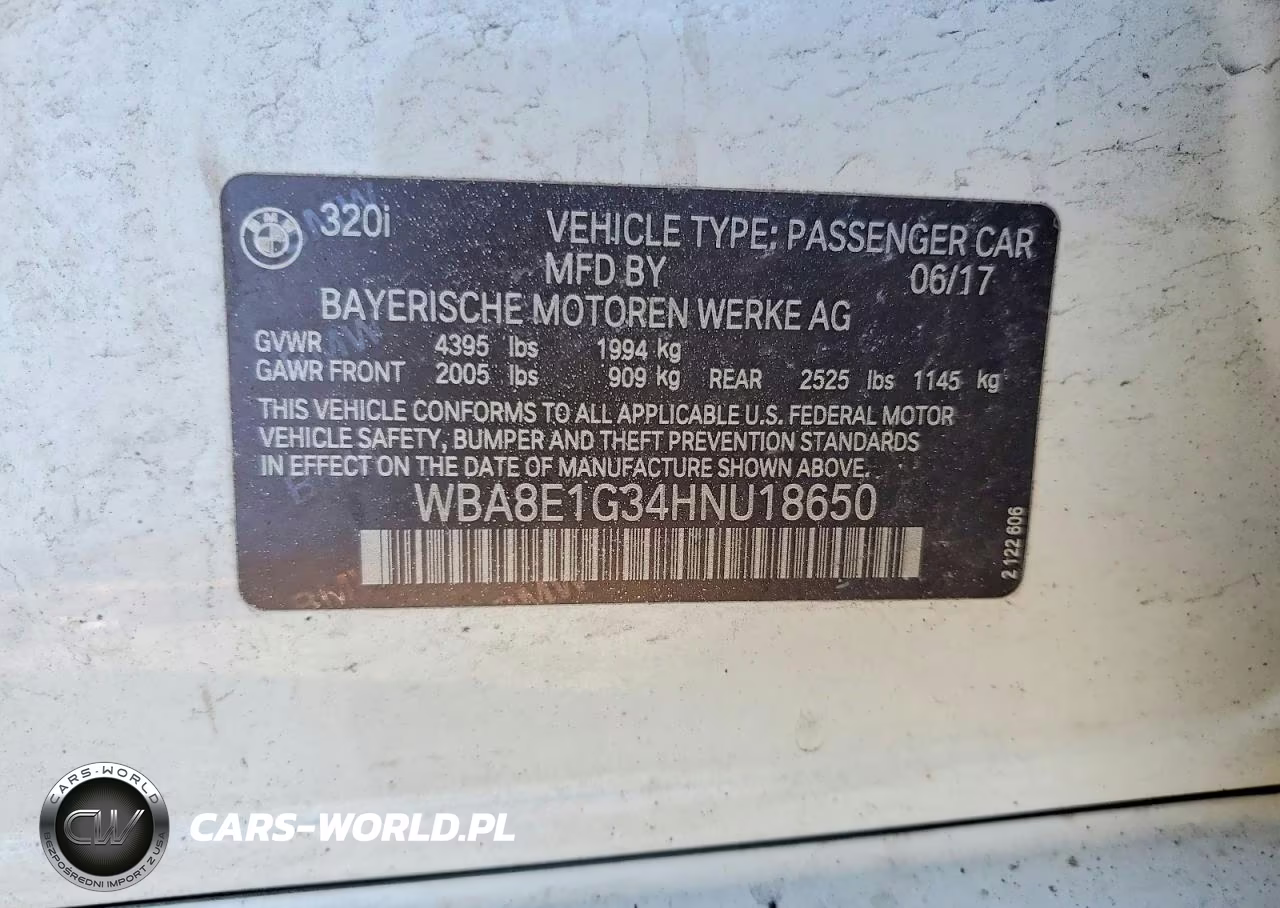 2017 BMW 320 I VIN:WBA8E1G34HNU18650 - 12