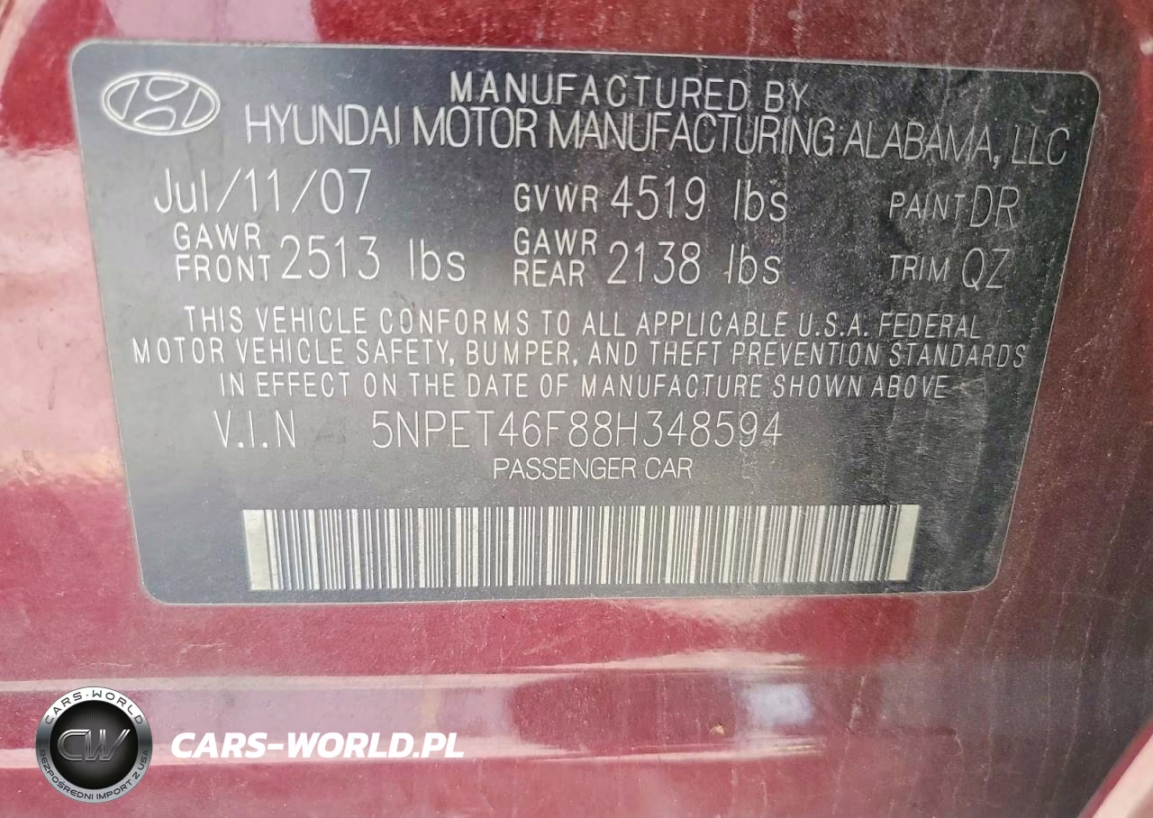 2008 Hyundai Sonata Gls V6 VIN:5NPET46F88H348594 - 13