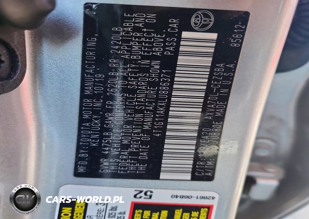 2020 Toyota Camry Se VIN:4T1G11AKXLU886371 - 12