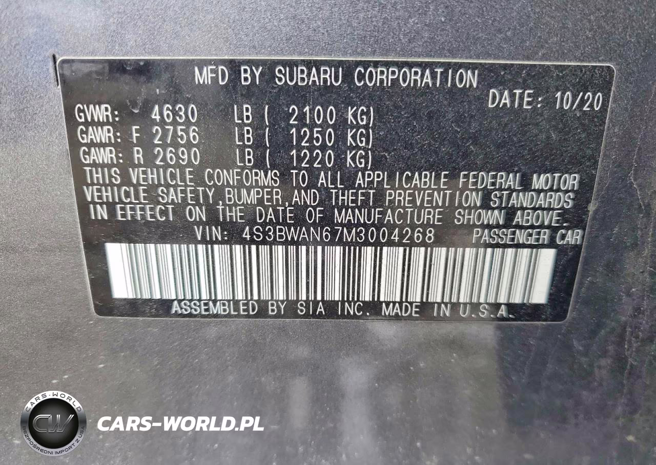 2021 Subaru Legacy Limited VIN:4S3BWAN67M3004268 - 13