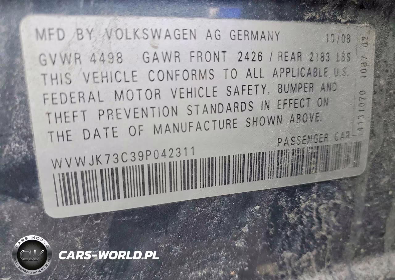 2009 Volkswagen Passat Turbo VIN:WVWJK73C39P042311 - 12
