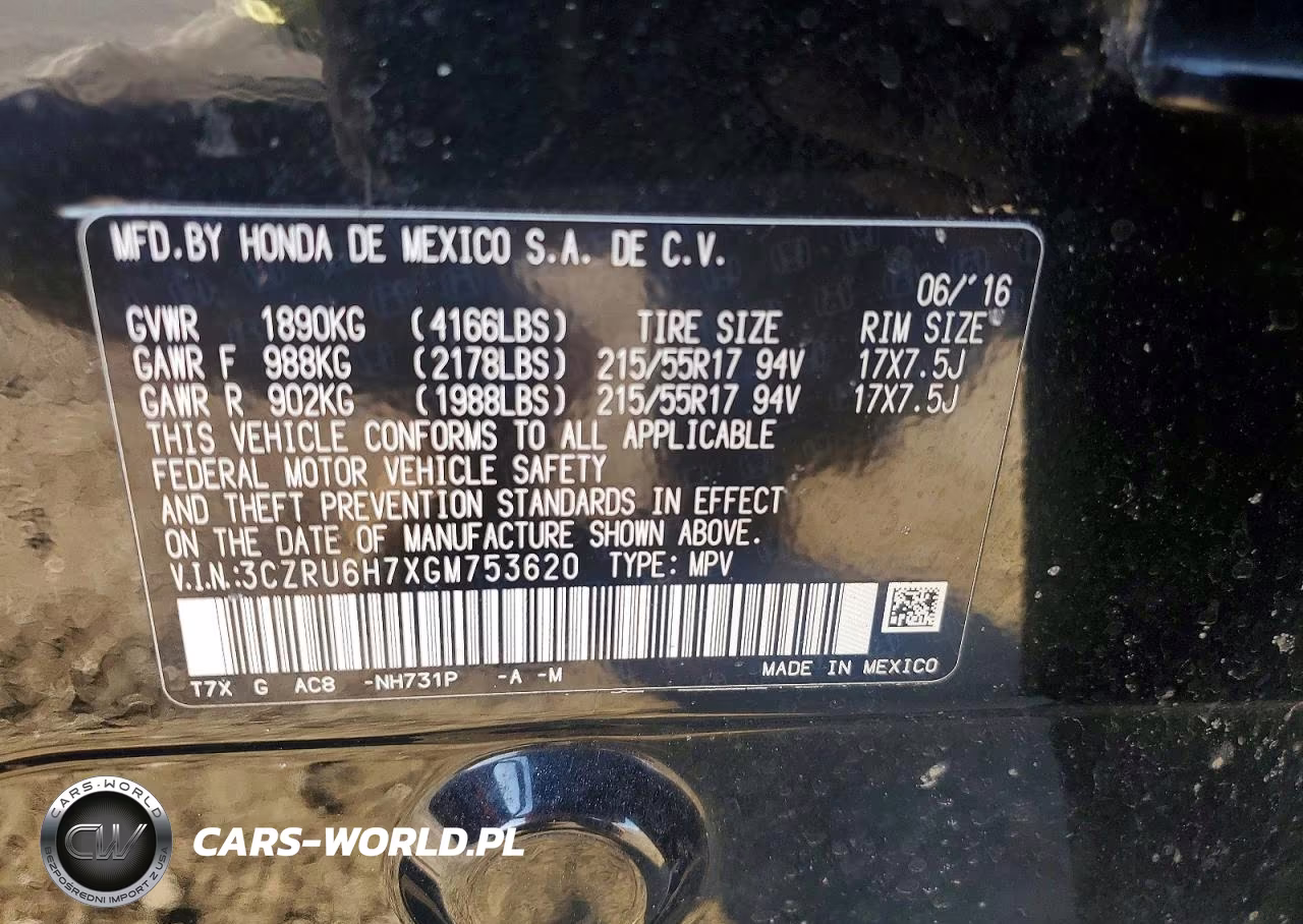 2016 Honda Hr-V Exl VIN:3CZRU6H7XGM753620 - 13