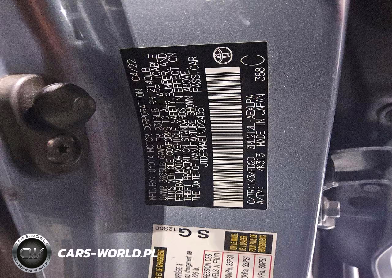 2022 Toyota Corolla Le VIN:JTDEPMAE1NJ224351 - 12