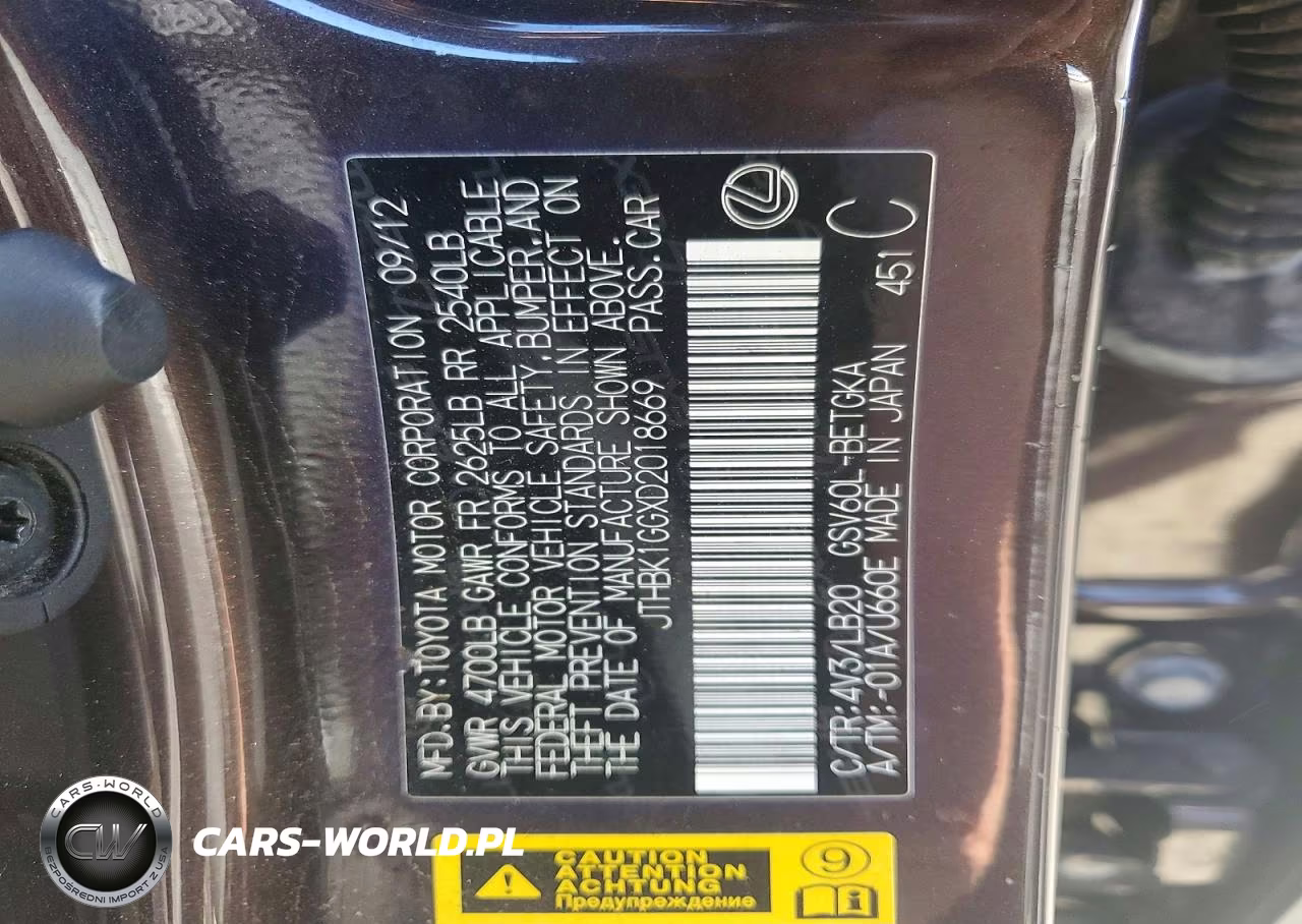 2013 Lexus Es 350 VIN:JTHBK1GGXD2018669 - 12