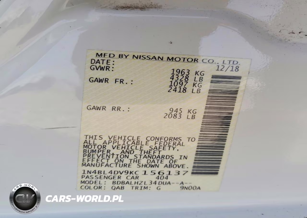 2019 Nissan Altima Sv VIN:1N4BL4DV9KC156137 - 13