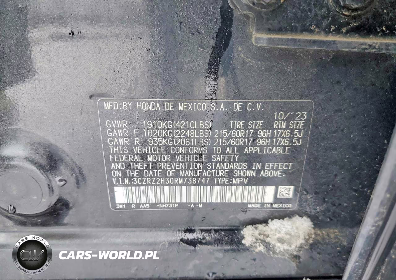 2024 Honda Hr-V Lx VIN:3CZRZ2H30RM738747 - 13