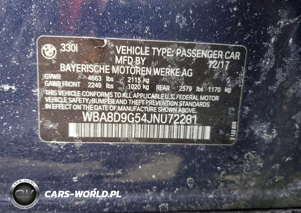 2018 BMW 330 Xi VIN:WBA8D9G54JNU72281 - 12
