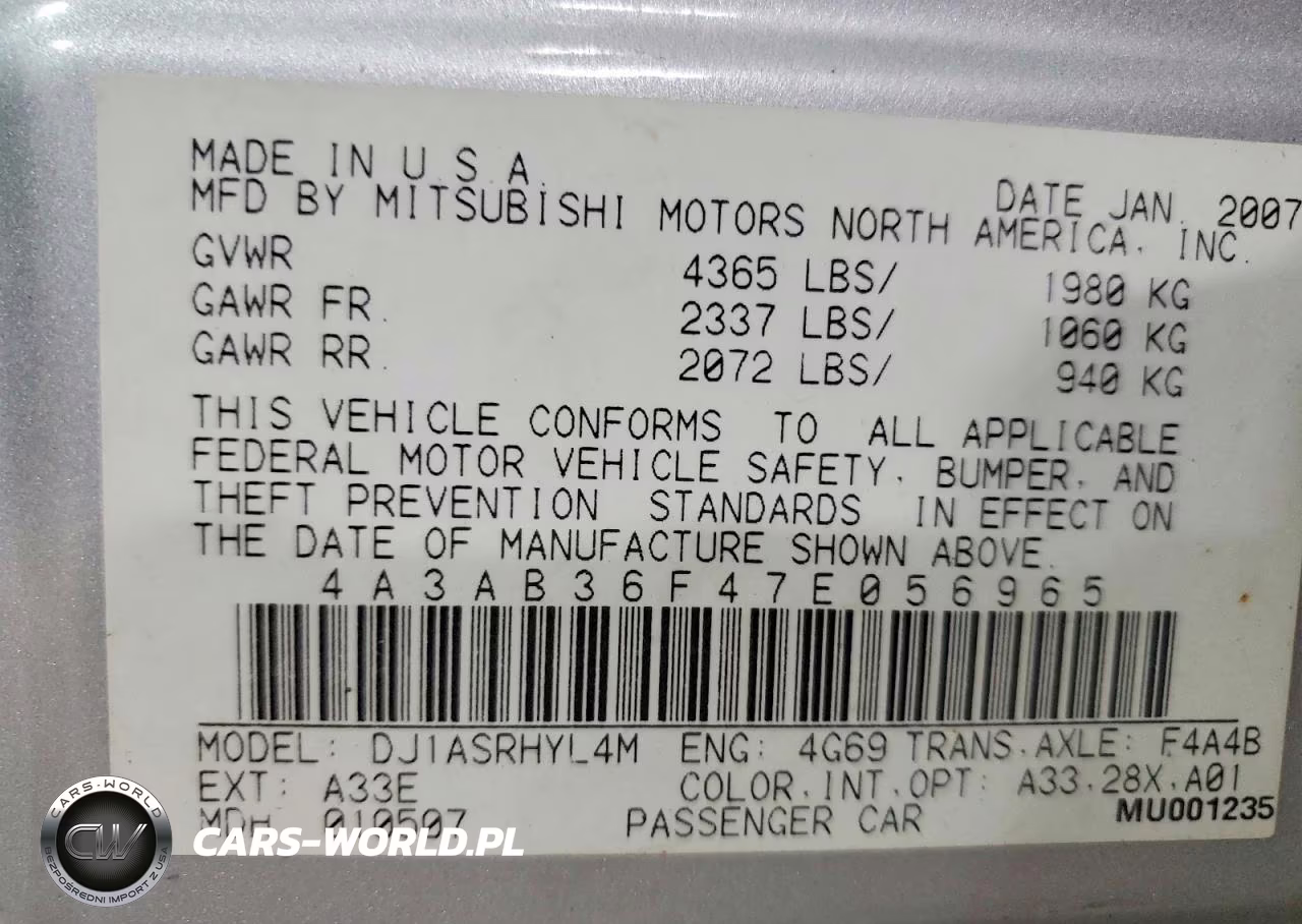 2007 Mitsubishi Galant Es VIN:4A3AB36F47E056965 - 13