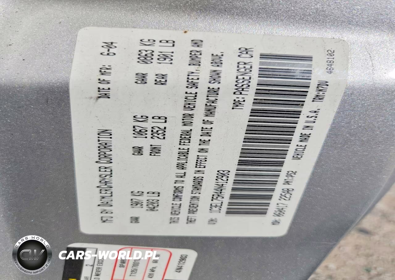 2004 Chrysler Sebring Gtc VIN:1C3EL75R44N412903 - 12