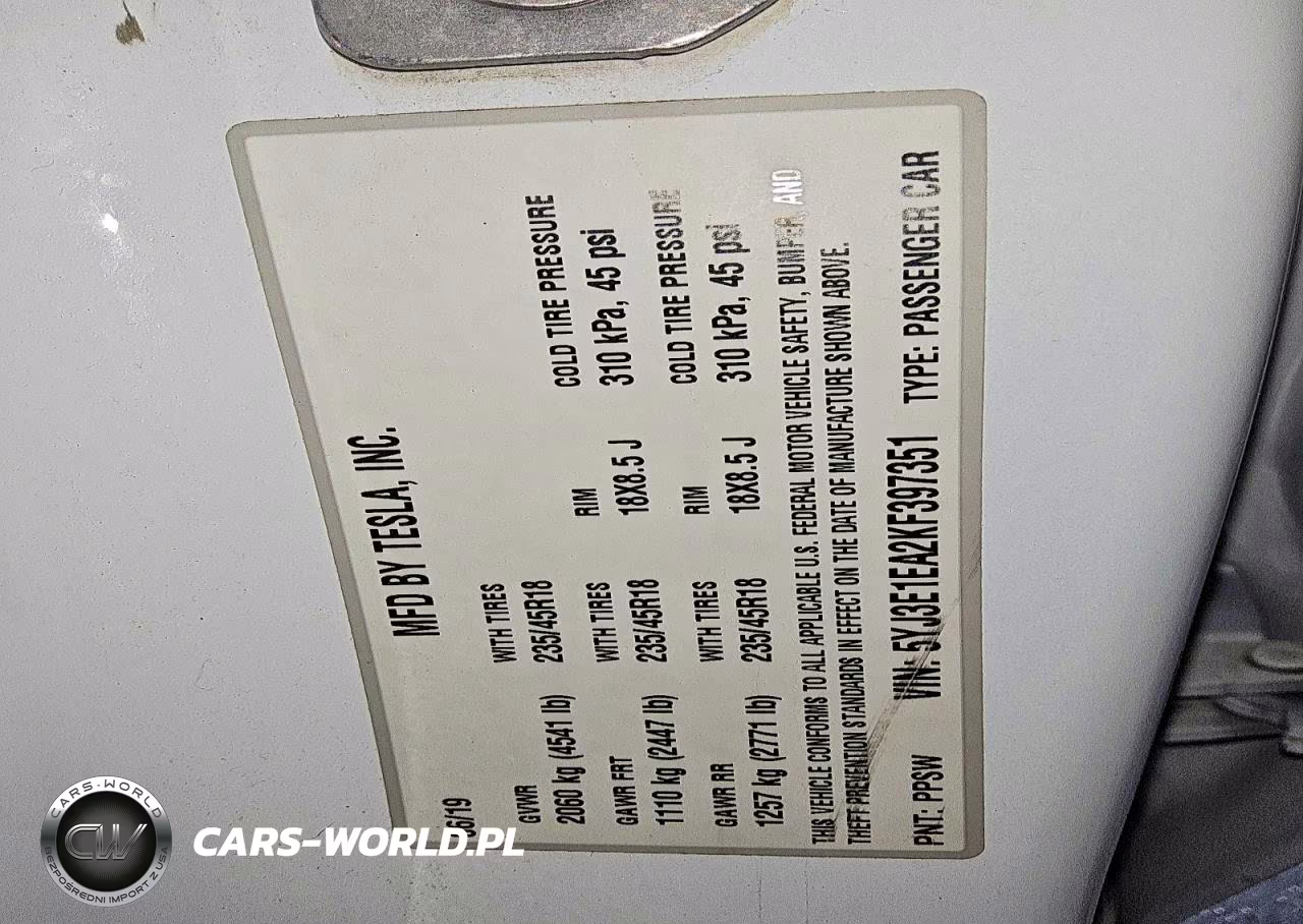 2019 Tesla Model 3 VIN:5YJ3E1EA2KF397351 - 12