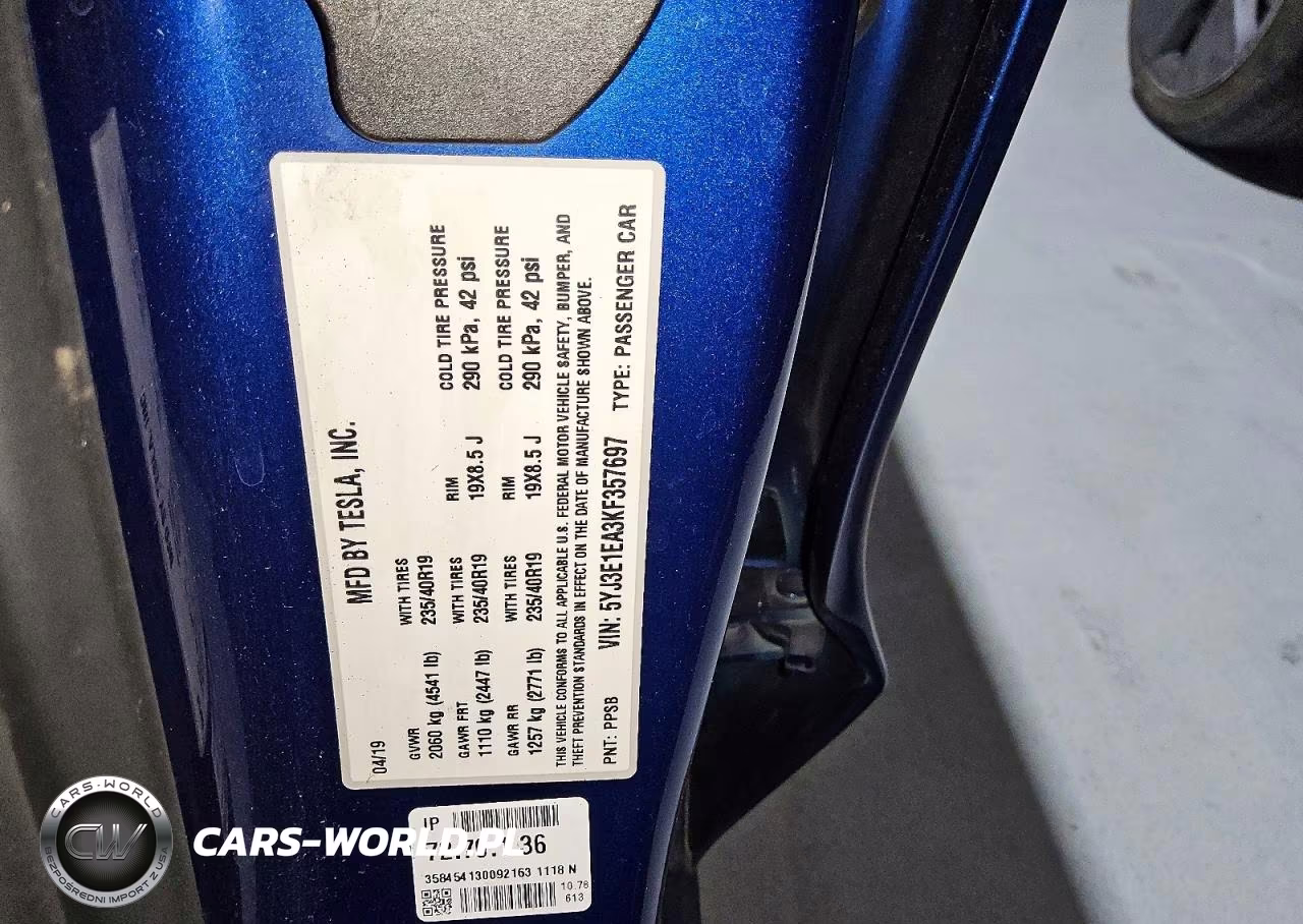 2019 Tesla Model 3 VIN:5YJ3E1EA3KF357697 - 12
