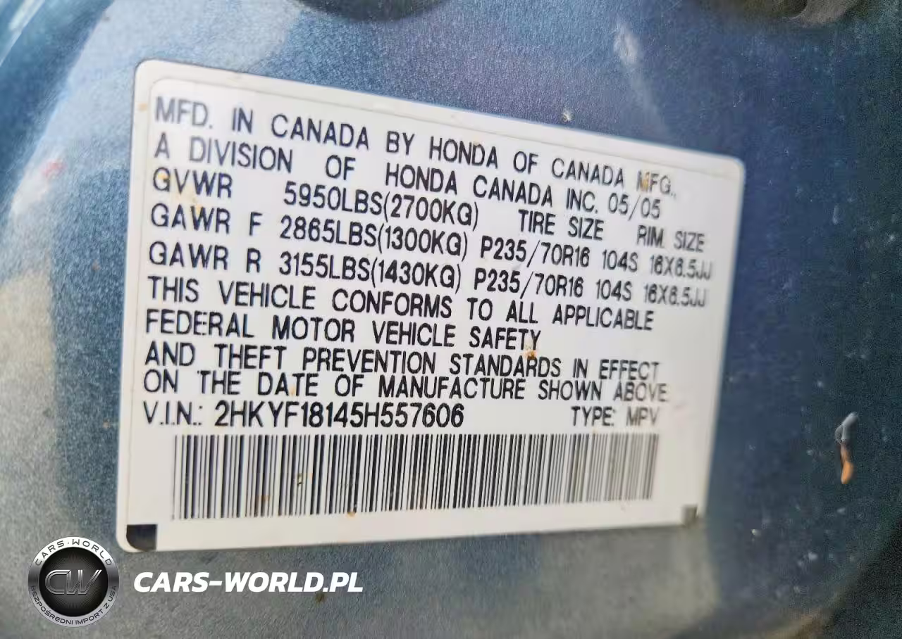 2005 Honda Pilot Lx VIN:2HKYF18145H557606 - 13