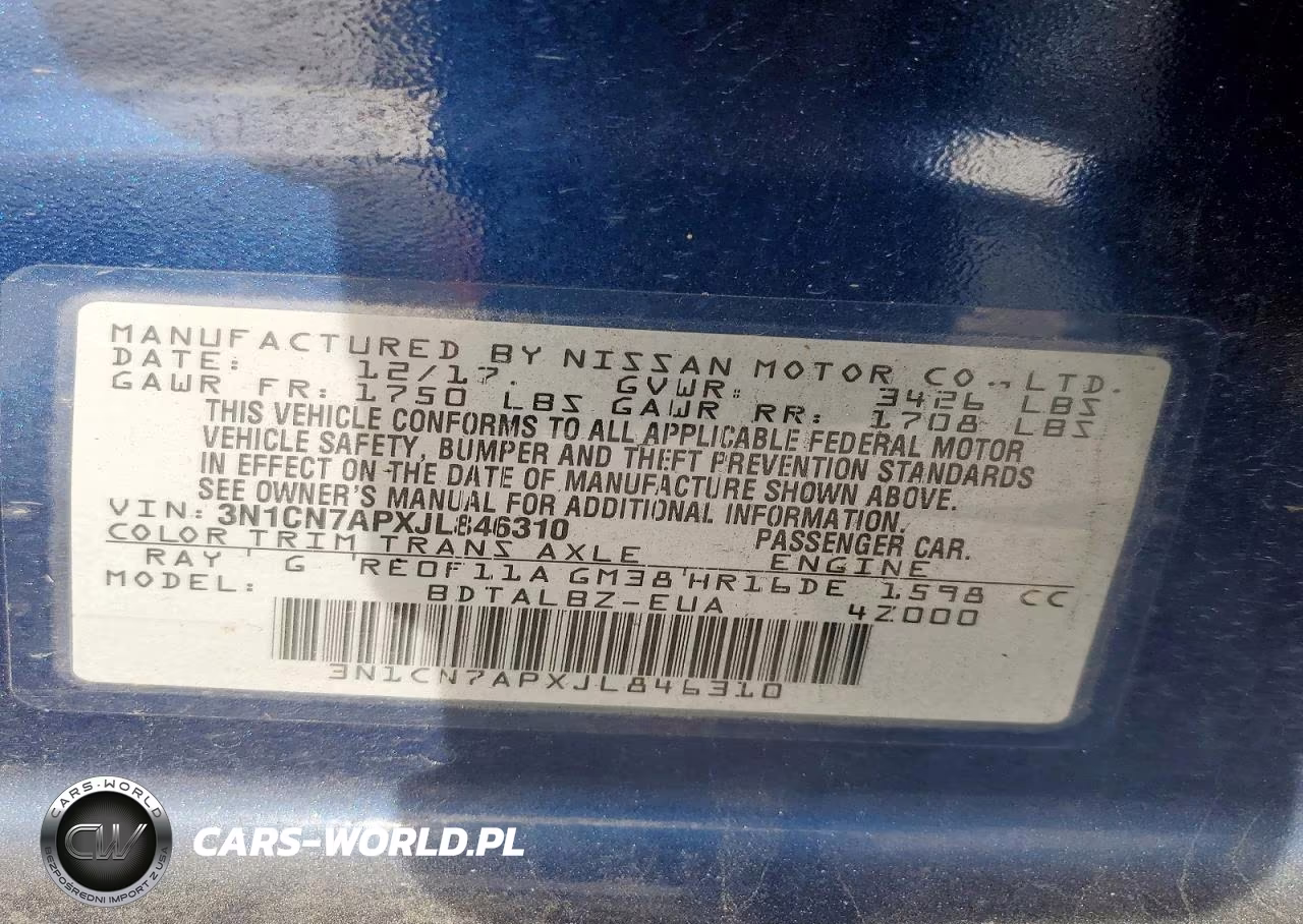 2018 Nissan Versa Sv VIN:3N1CN7APXJL846310 - 12