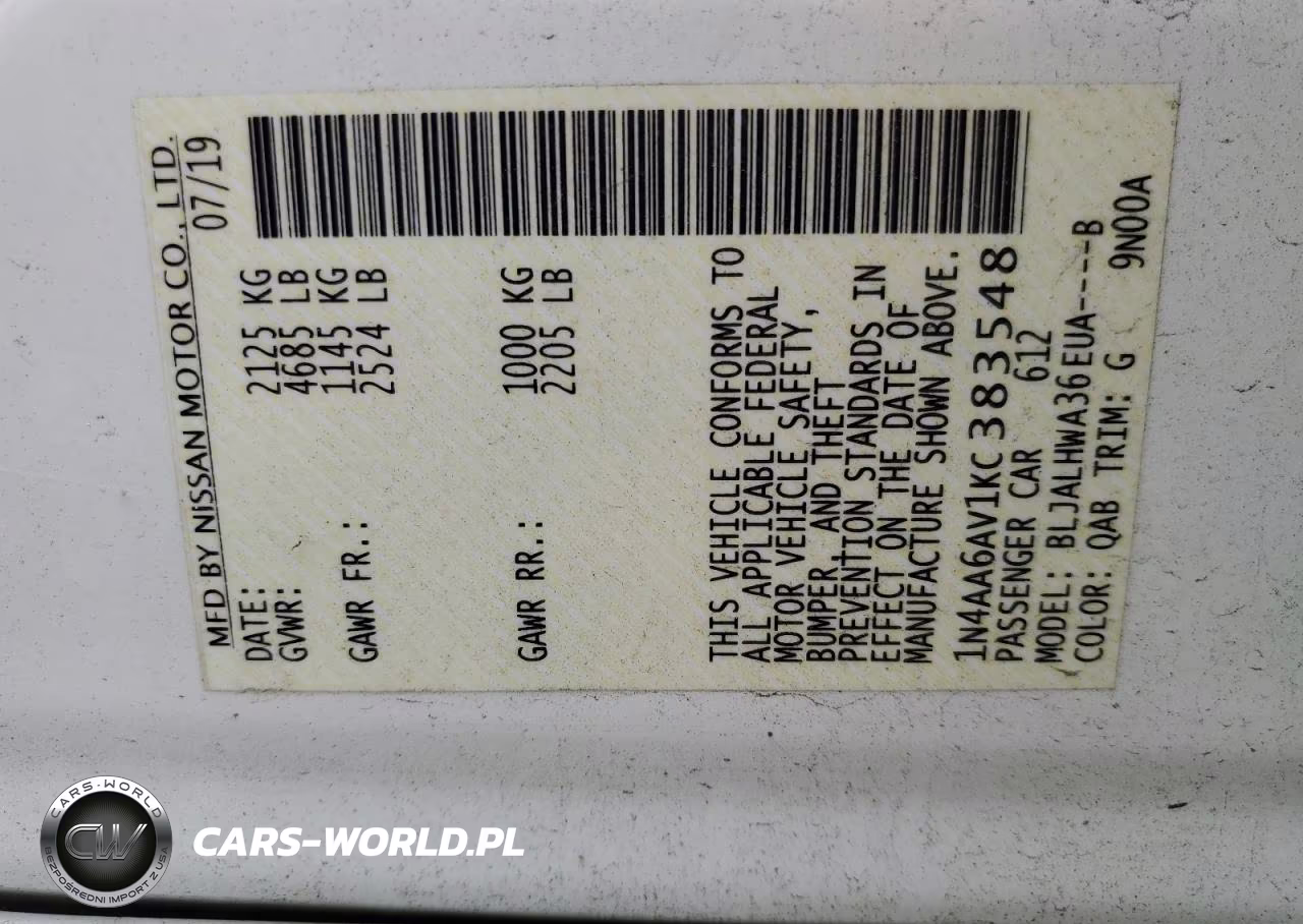 2019 Nissan Maxima S VIN:1N4AA6AV1KC383548 - 12