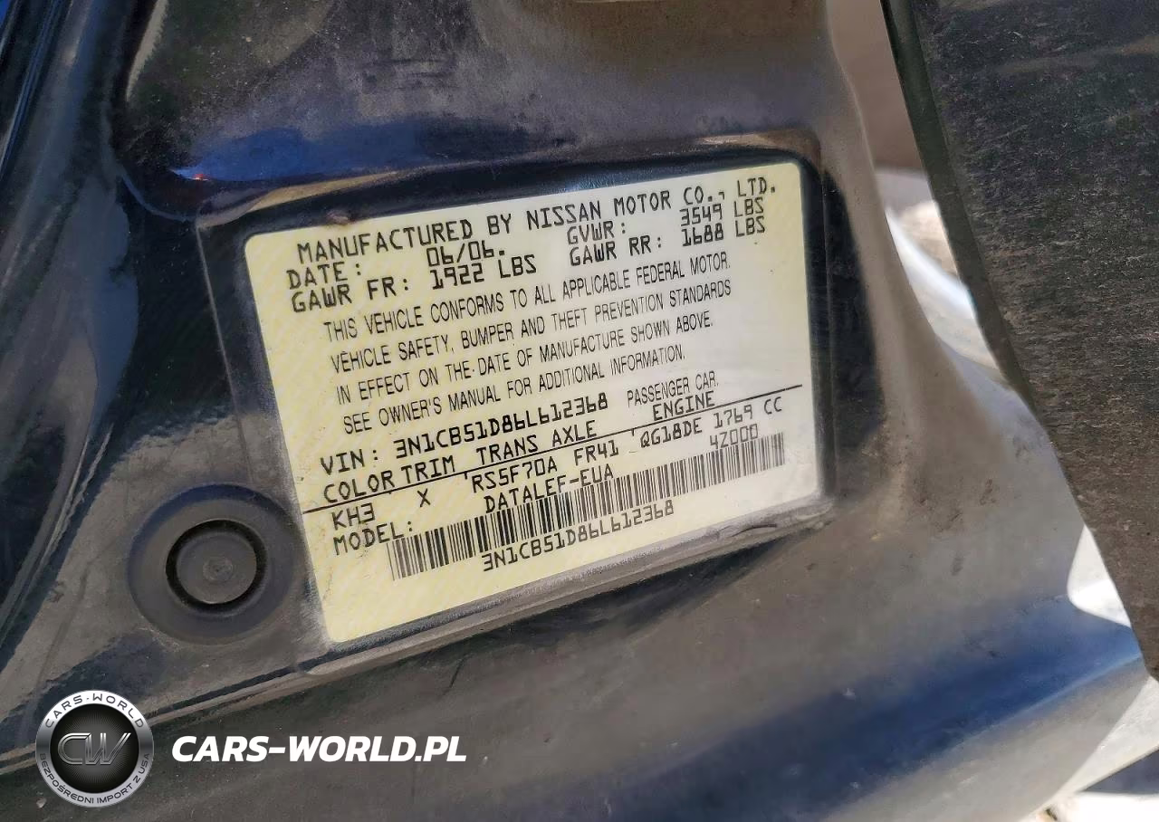 2006 Nissan Sentra 1.8 VIN:3N1CB51D86L612368 - 12