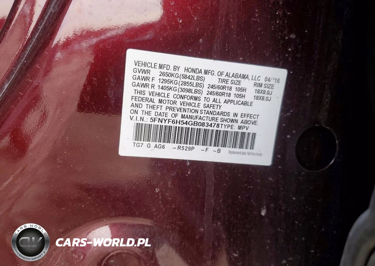 2016 Honda Pilot Exl VIN:5FNYF6H54GB083478 - 13