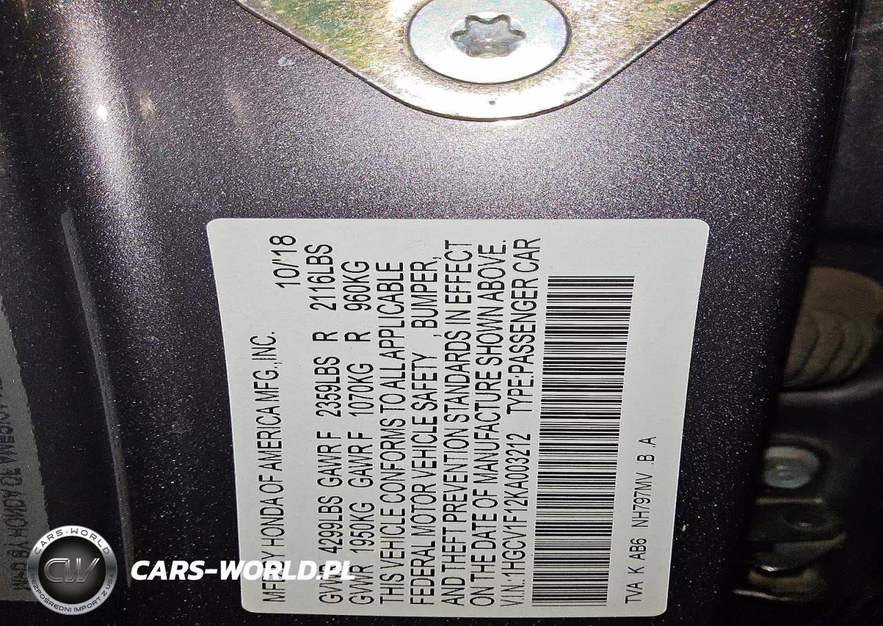 2019 Honda Accord Lx VIN:1HGCV1F12KA003212 - 12