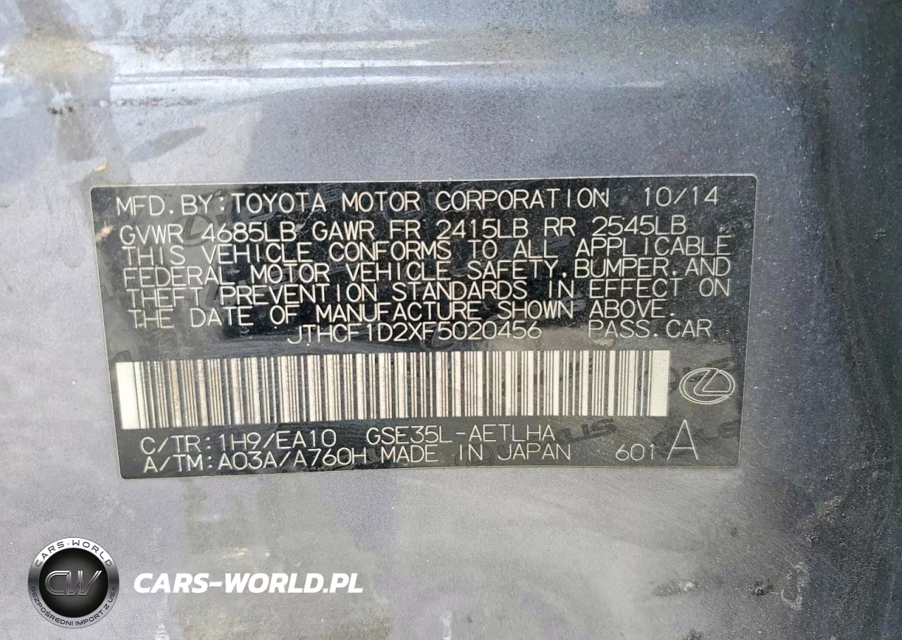 2015 Lexus Is 250 VIN:JTHCF1D2XF5020456 - 12