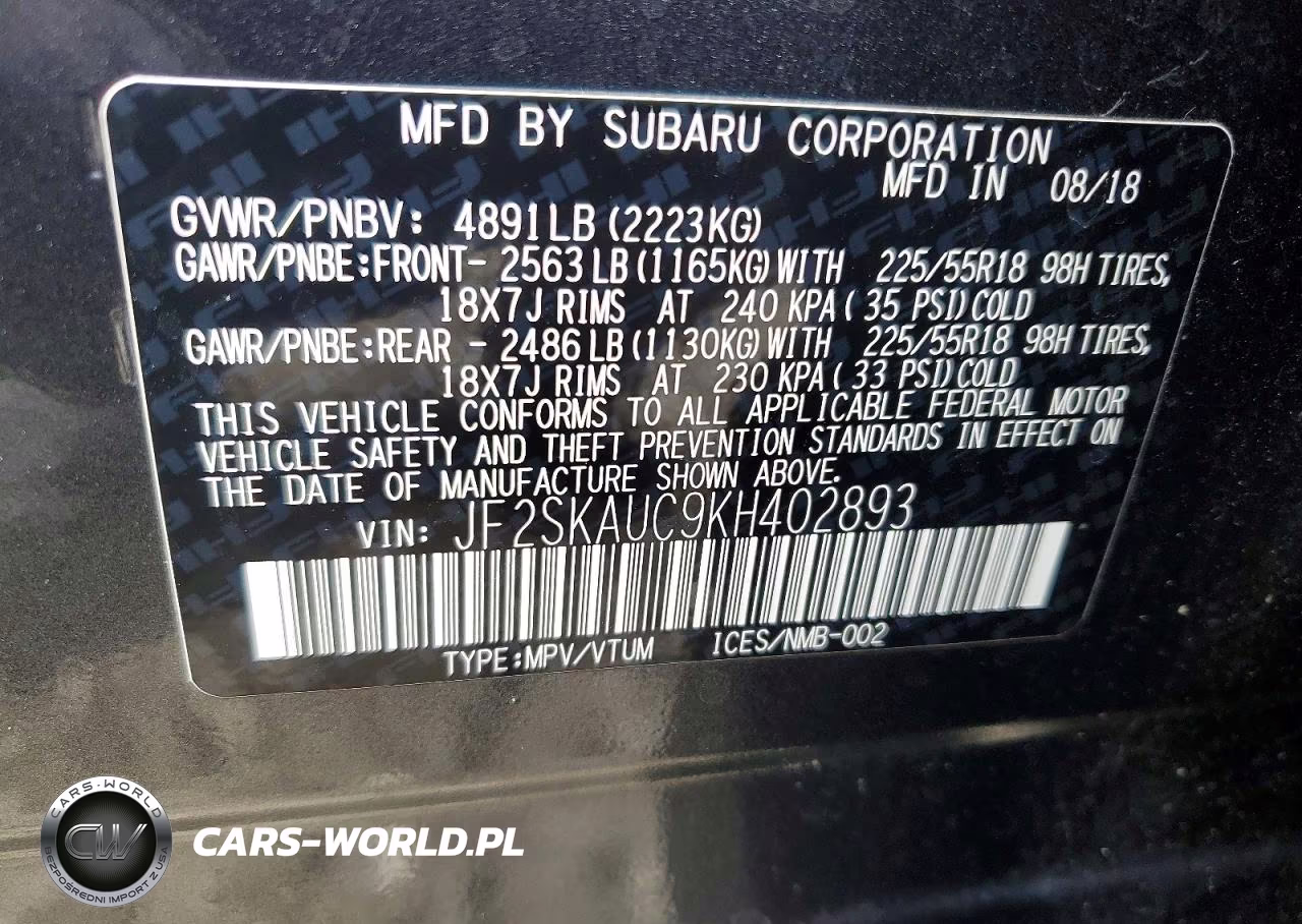 2019 Subaru Forester Limited VIN:JF2SKAUC9KH402893 - 13