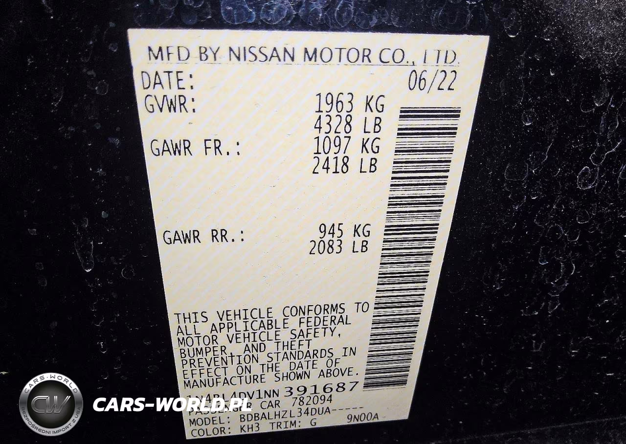 2022 Nissan Altima 2.5 Sv VIN:1N4BL4DV1NN391687 - 12