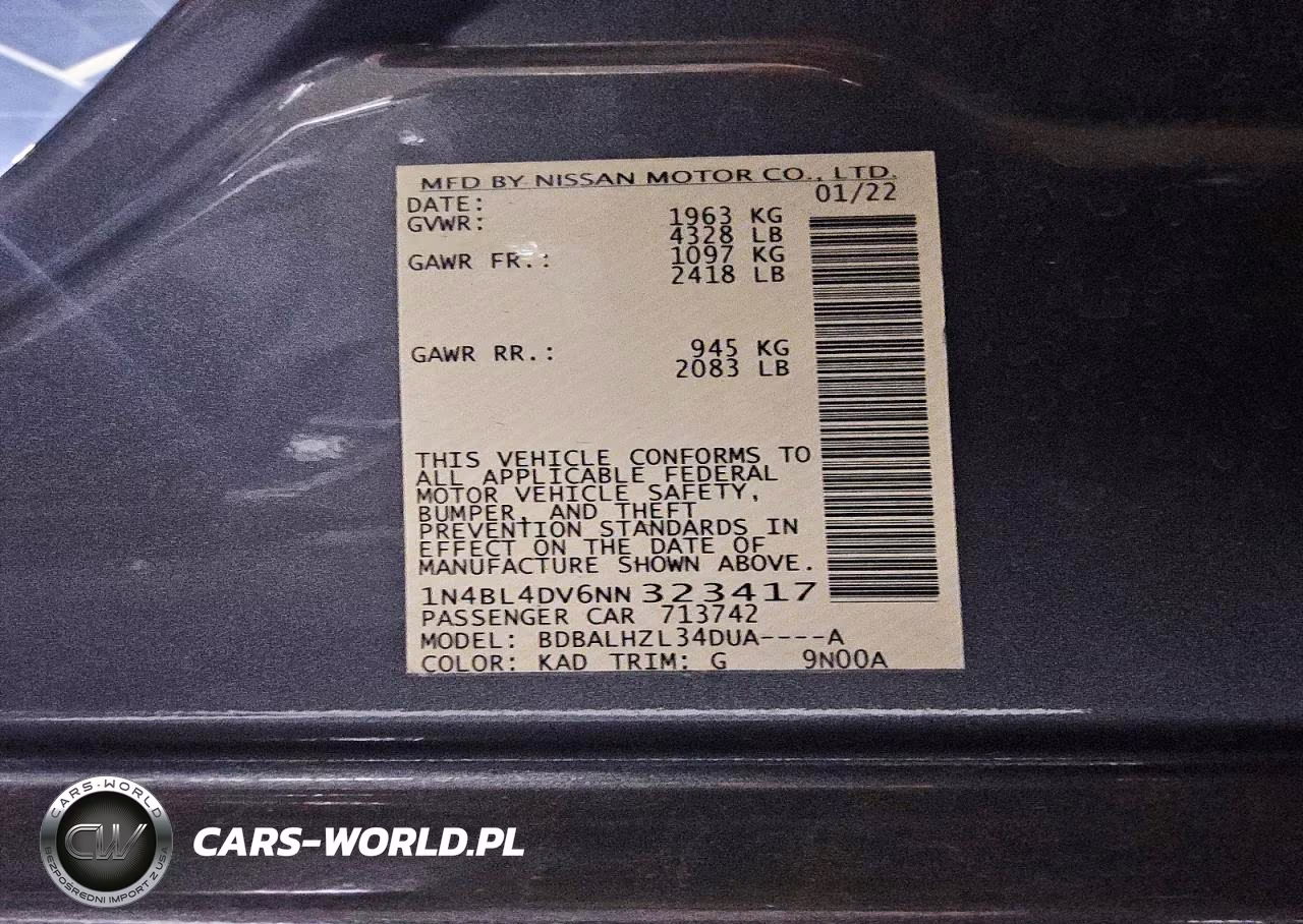 2022 Nissan Altima 2.5 Sv VIN:1N4BL4DV6NN323417 - 12