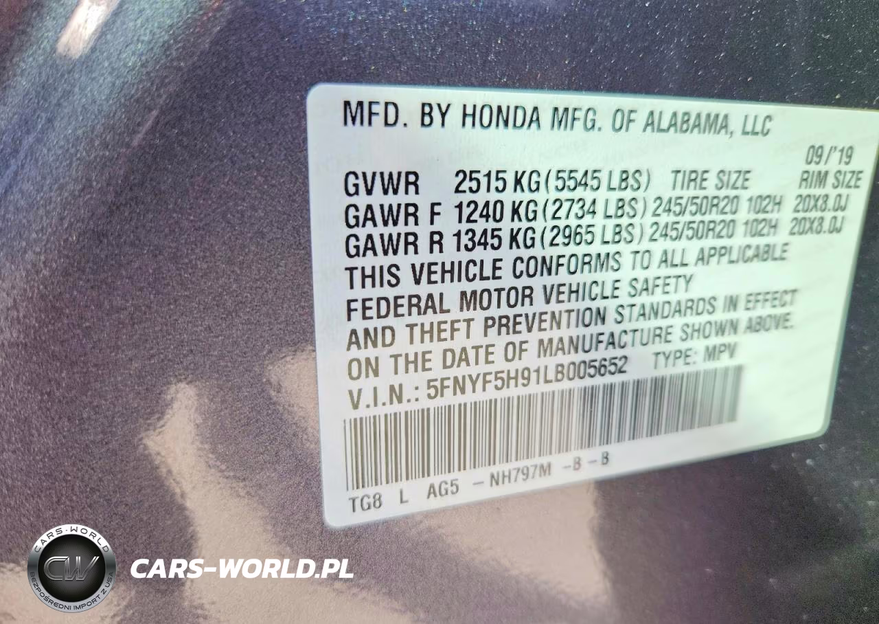 2020 Honda Pilot Touring VIN:5FNYF5H91LB005652 - 14