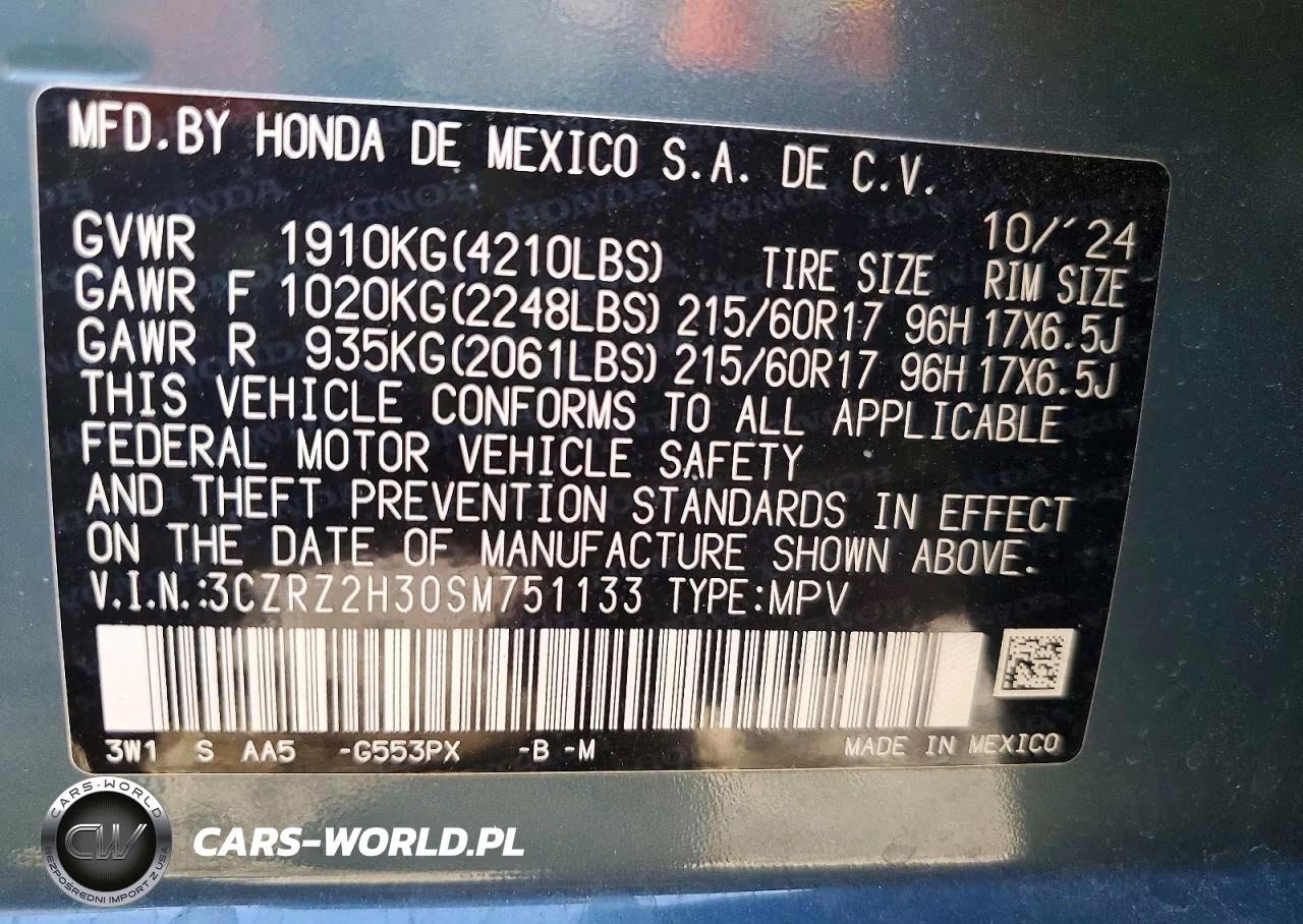 2025 Honda Hr-V Lx VIN:3CZRZ2H30SM751133 - 13