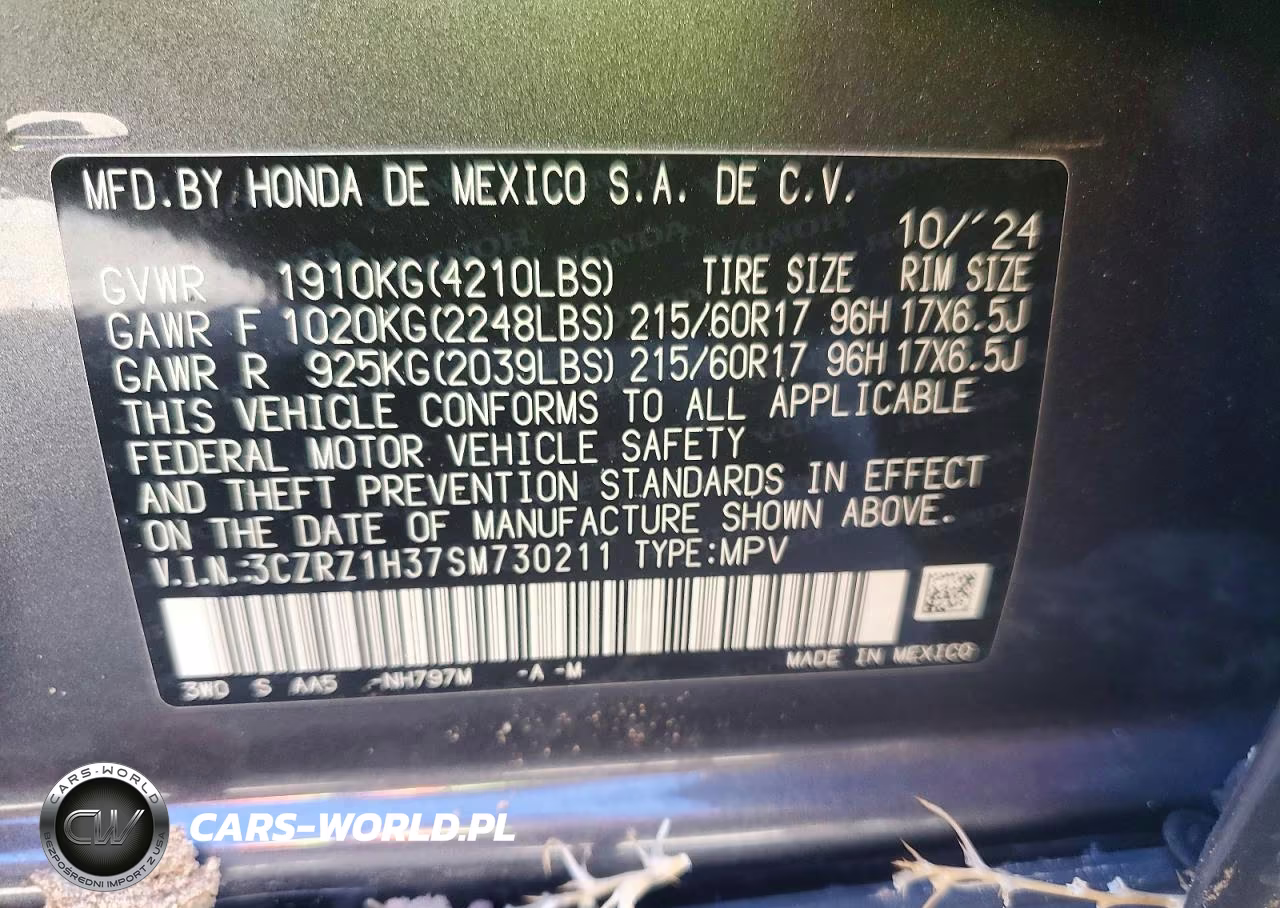 2025 Honda Hr-V Lx VIN:3CZRZ1H37SM730211 - 12
