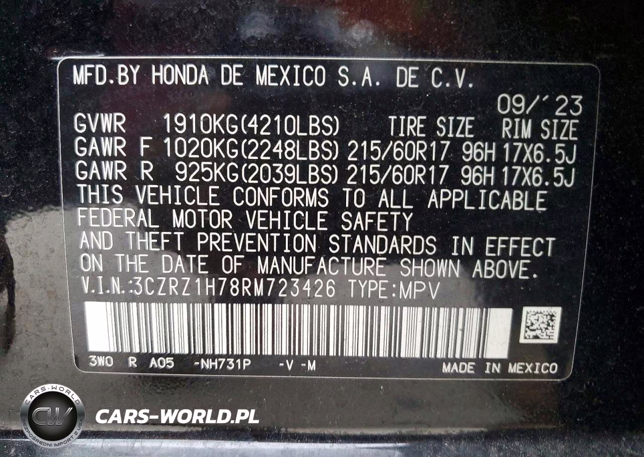 2024 Honda Hr-V Exl VIN:3CZRZ1H78RM723426 - 12