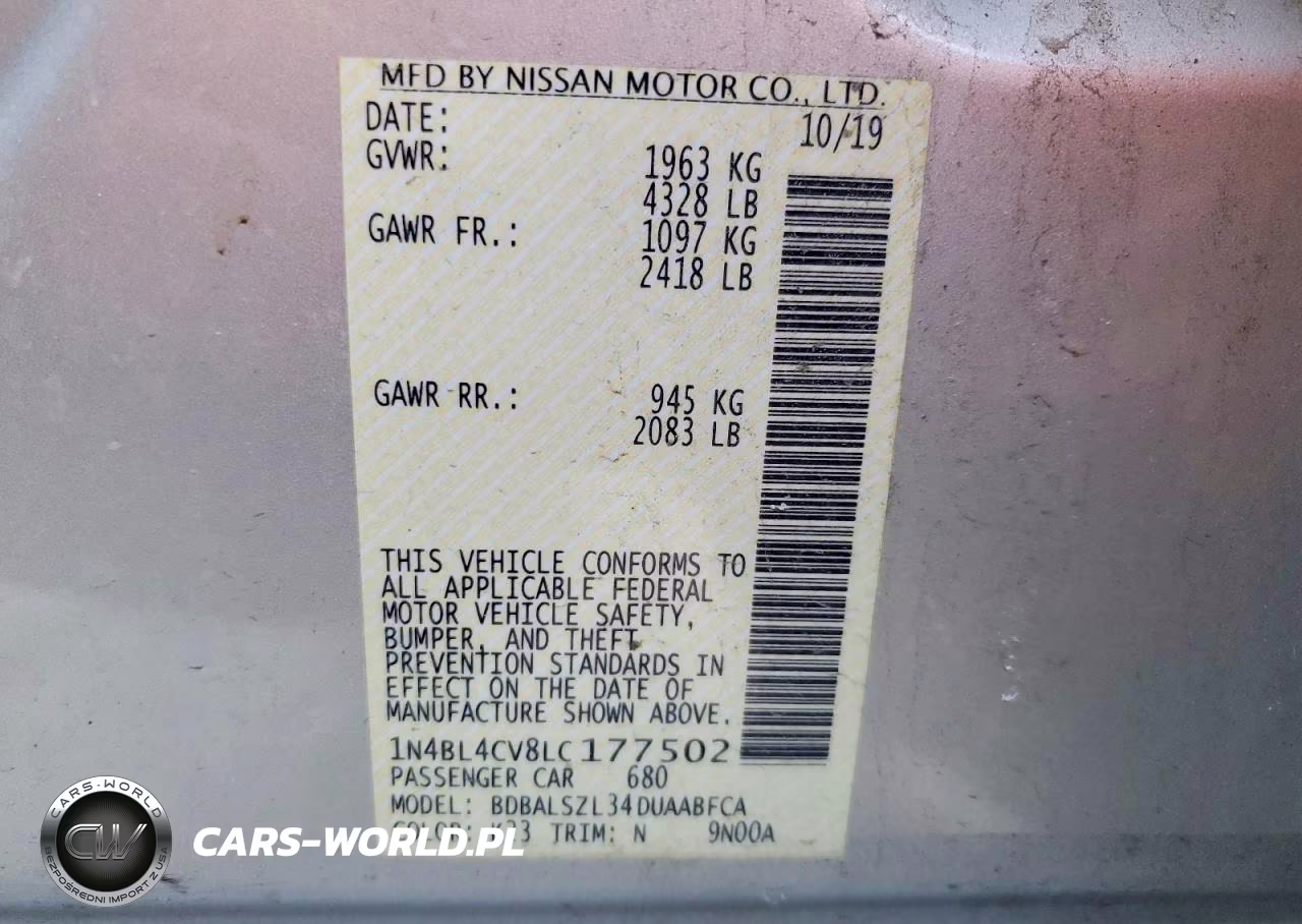 2020 Nissan Altima 2.5 Sr VIN:1N4BL4CV8LC177502 - 12