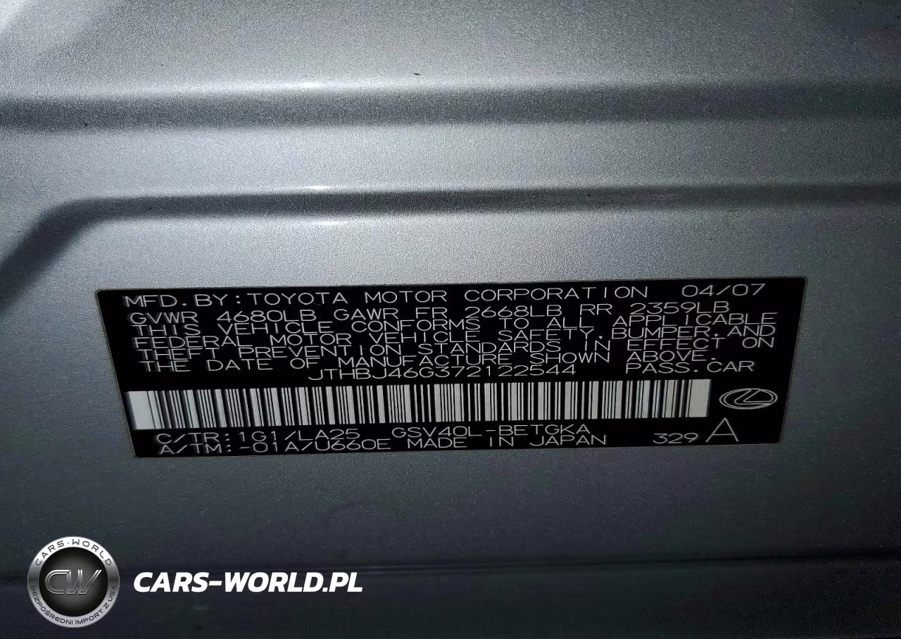 2007 Lexus Es 350 VIN:JTHBJ46G372122544 - 12