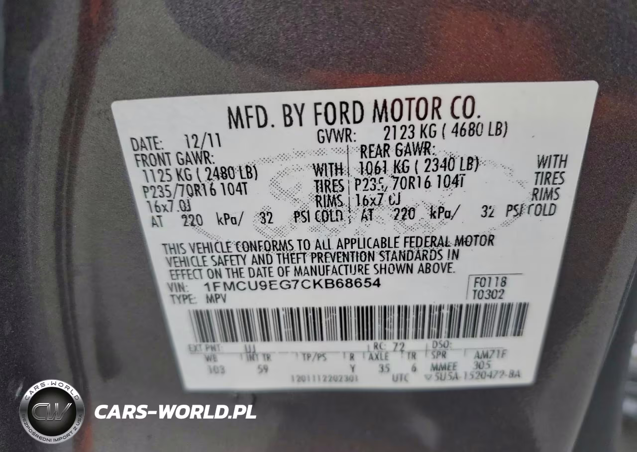 2012 Ford Escape Limited VIN:1FMCU9EG7CKB68654 - 13