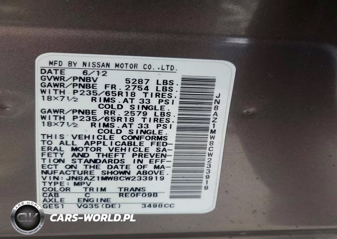 2012 Nissan Murano S VIN:JN8AZ1MW8CW233919 - 13