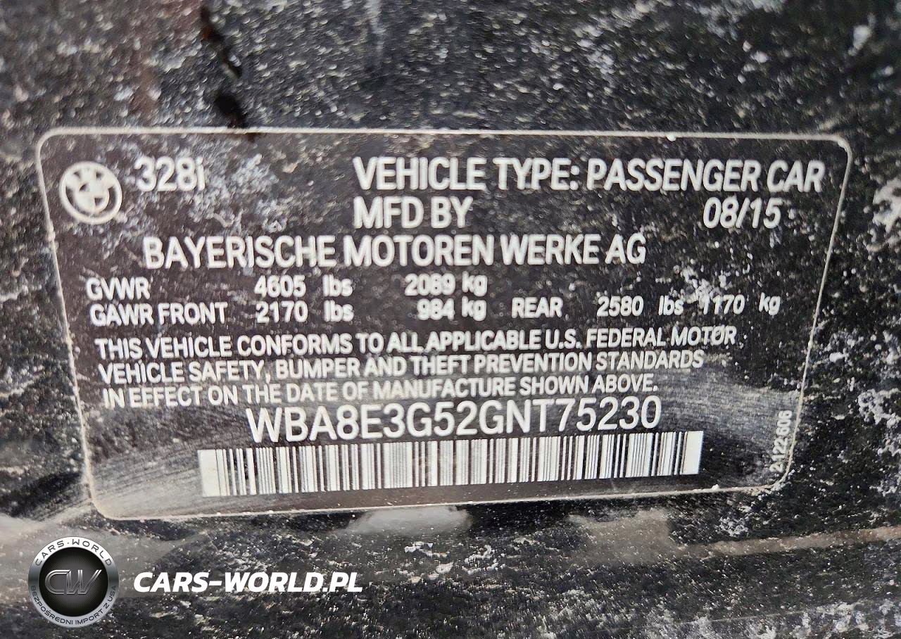 2016 BMW 328 Xi Sulev VIN:WBA8E3G52GNT75230 - 12