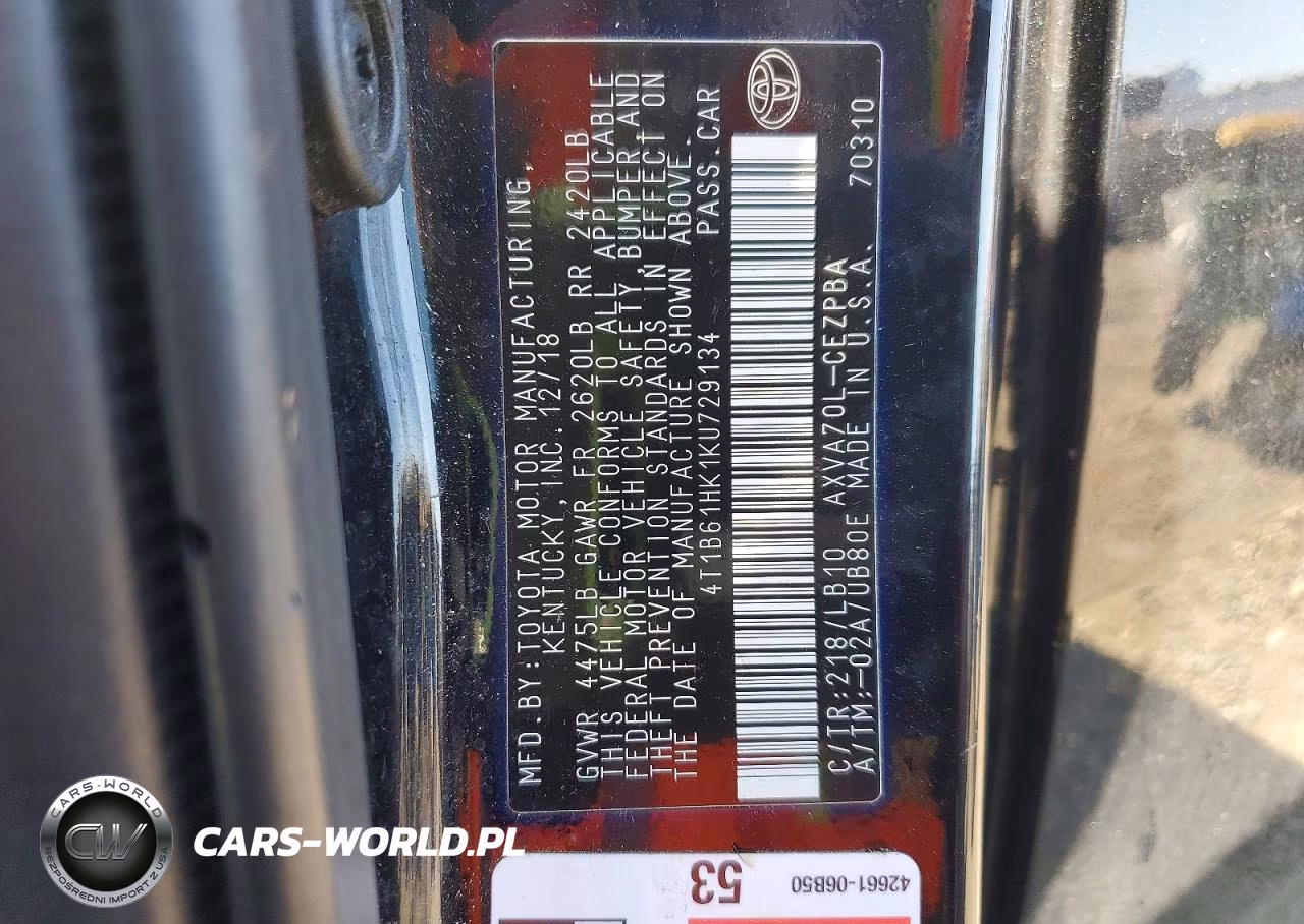 2019 Toyota Camry Xse VIN:4T1B61HK1KU729134 - 12