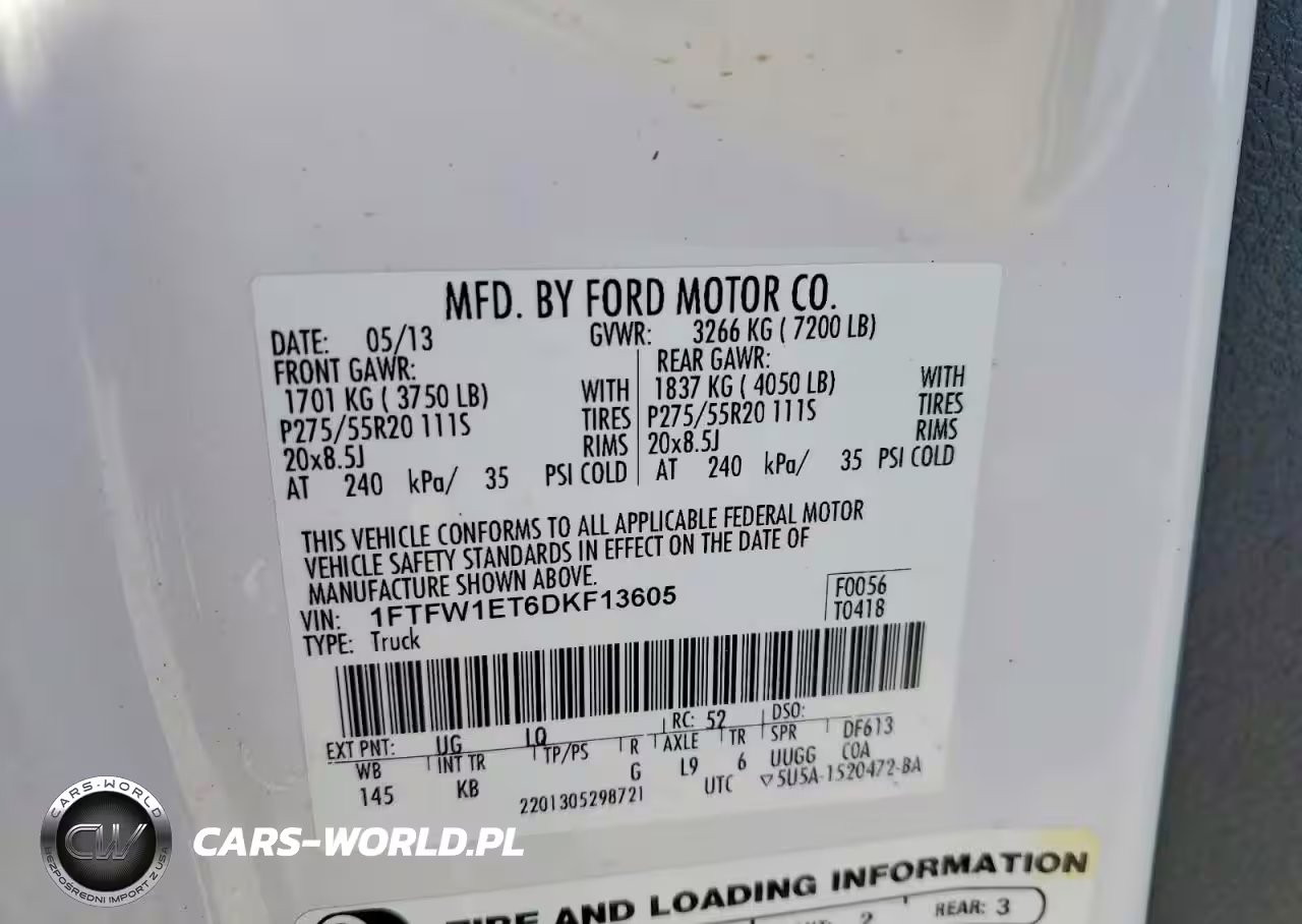 2013 Ford F150 Supercrew VIN:1FTFW1ET6DKF13605 - 13