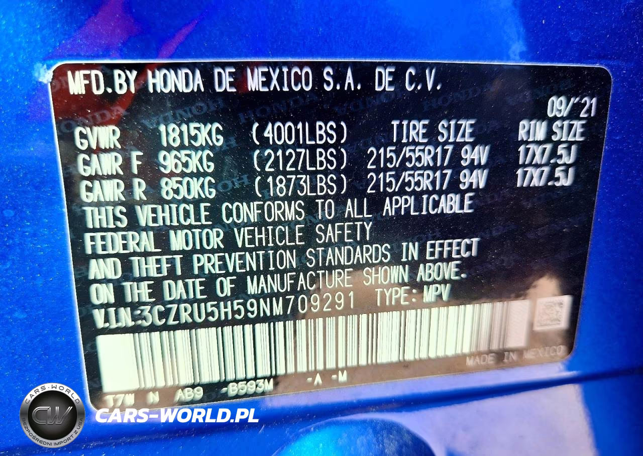 2022 Honda Hr-V Ex VIN:3CZRU5H59NM709291 - 13