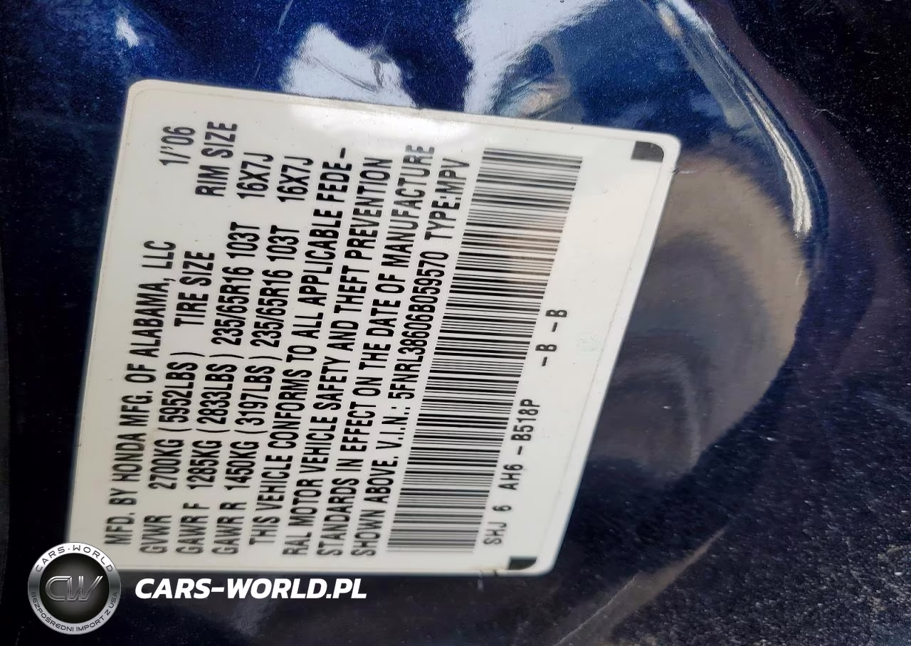 2006 Honda Odyssey Exl VIN:5FNRL38606B059570 - 13