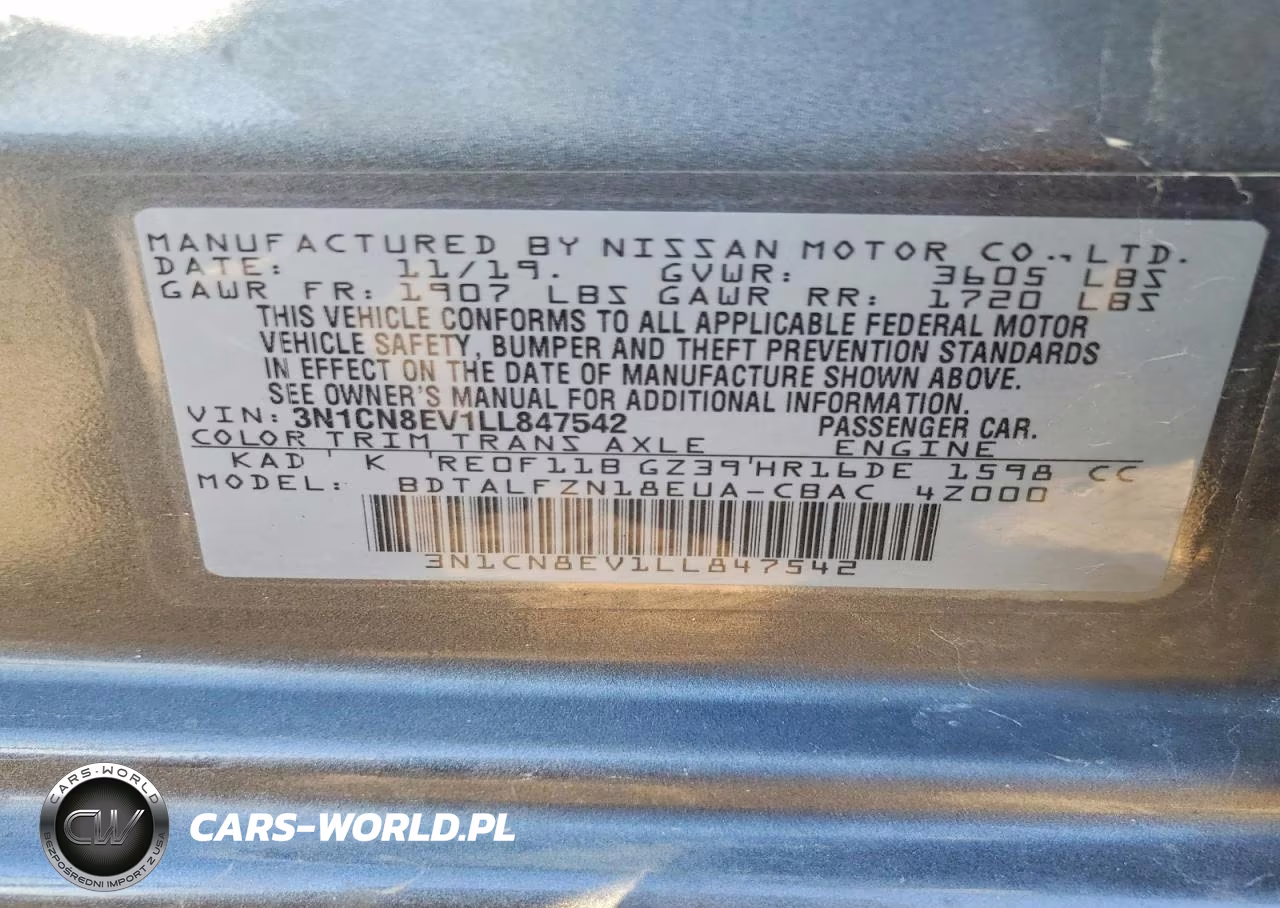 2020 Nissan Versa Sv VIN:3N1CN8EV1LL847542 - 12