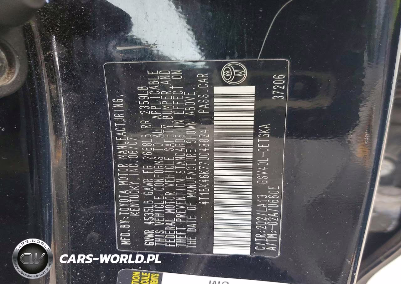 2007 Toyota Camry Xle V6 VIN:4T1BK46K77U048824 - 12