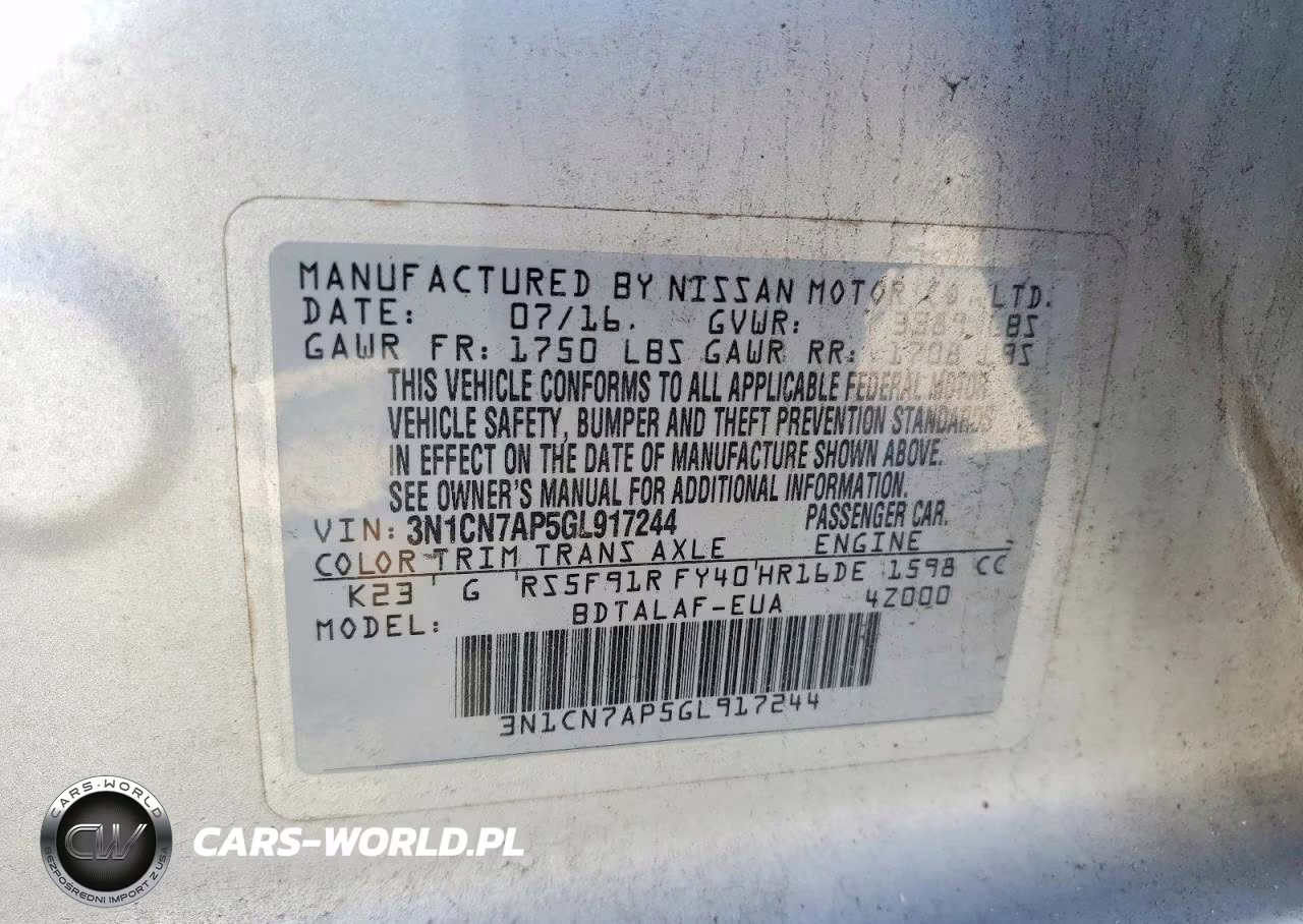 2016 Nissan Versa 1.6 S VIN:3N1CN7AP5GL917244 - 12