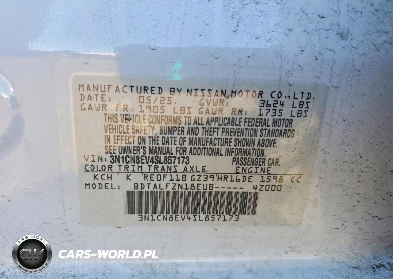 2025 Nissan Versa Sv VIN:3N1CN8EV4SL857173 - 12