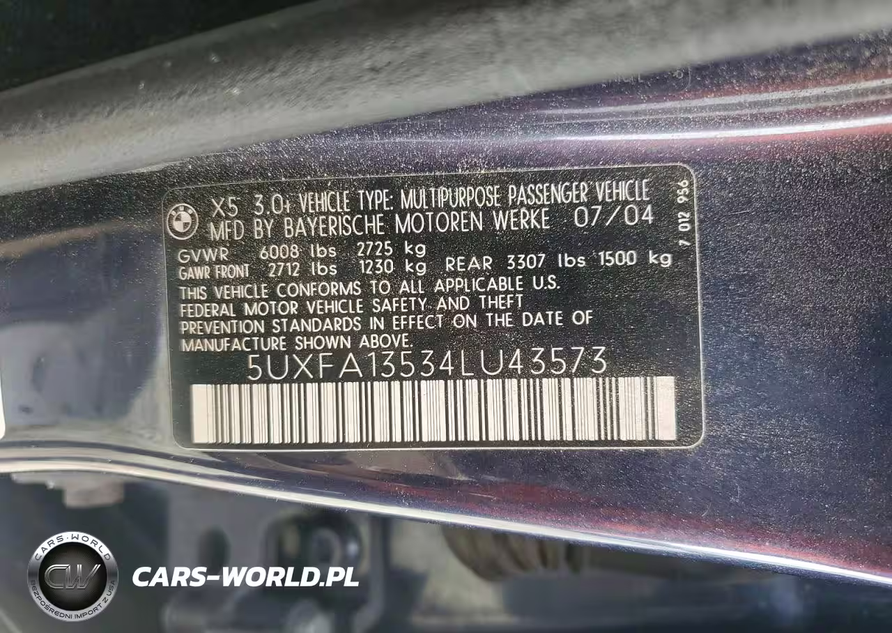2004 BMW X5 3.0I VIN:5UXFA13534LU43573 - 13