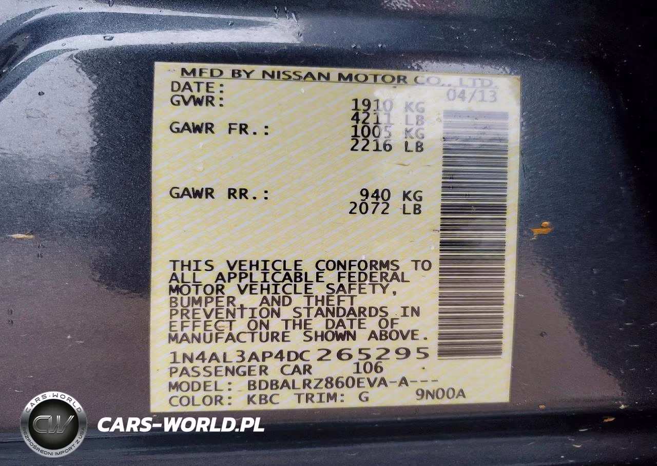 2013 Nissan Altima 2.5 VIN:1N4AL3AP4DC265295 - 12