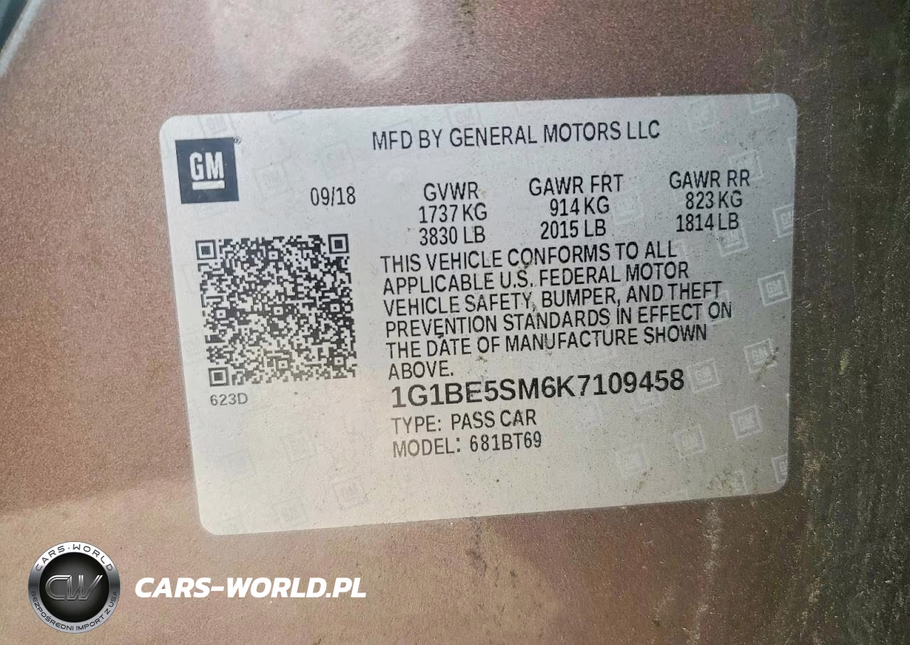 2019 Chevrolet Cruze Lt VIN:1G1BE5SM6K7109458 - 12