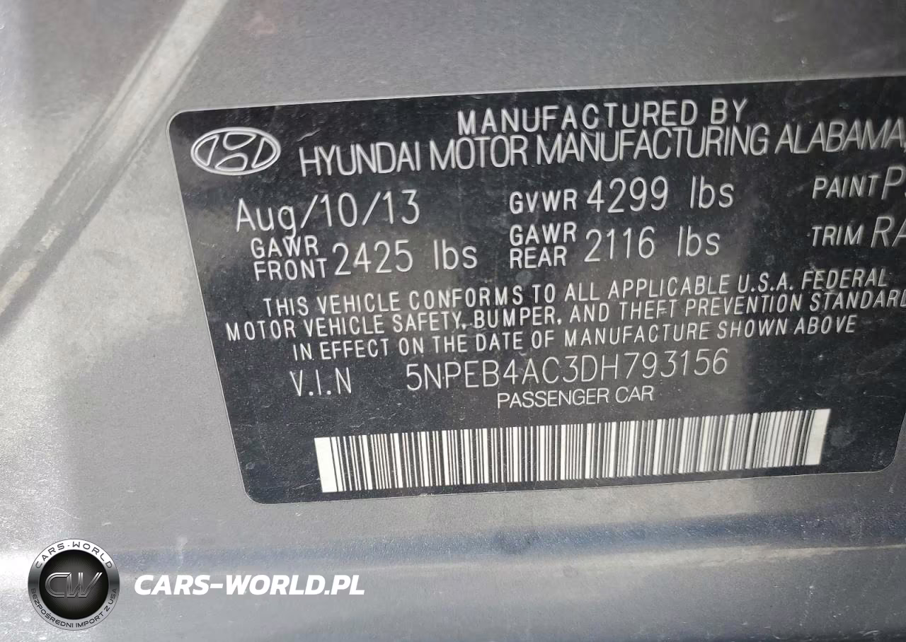 2013 Hyundai Sonata Gls VIN:5NPEB4AC3DH793156 - 12