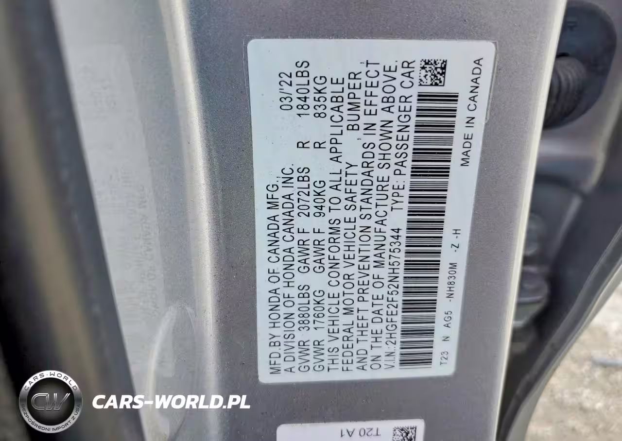 2022 Honda Civic Sport VIN:2HGFE2F52NH575344 - 12