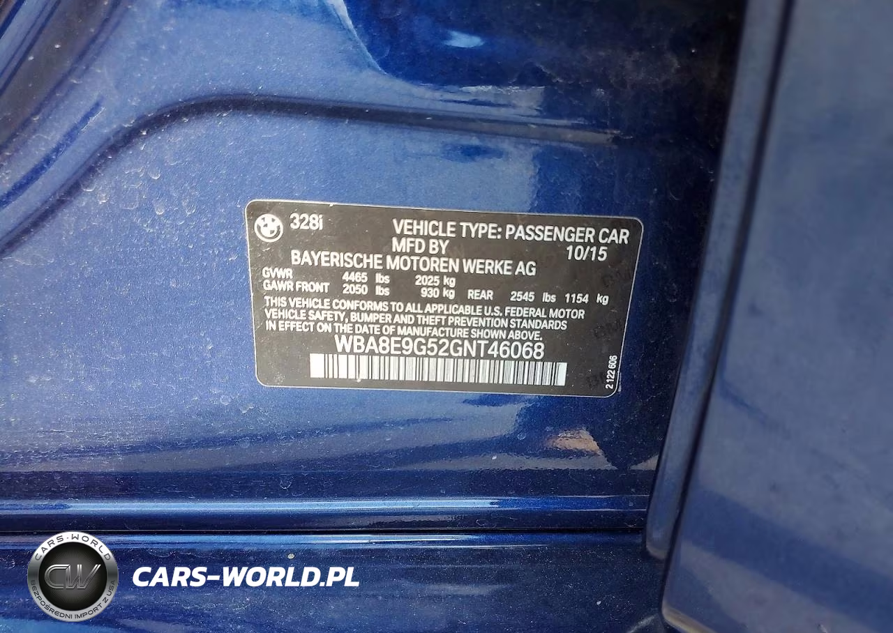 2016 BMW 328 I Sulev VIN:WBA8E9G52GNT46068 - 12