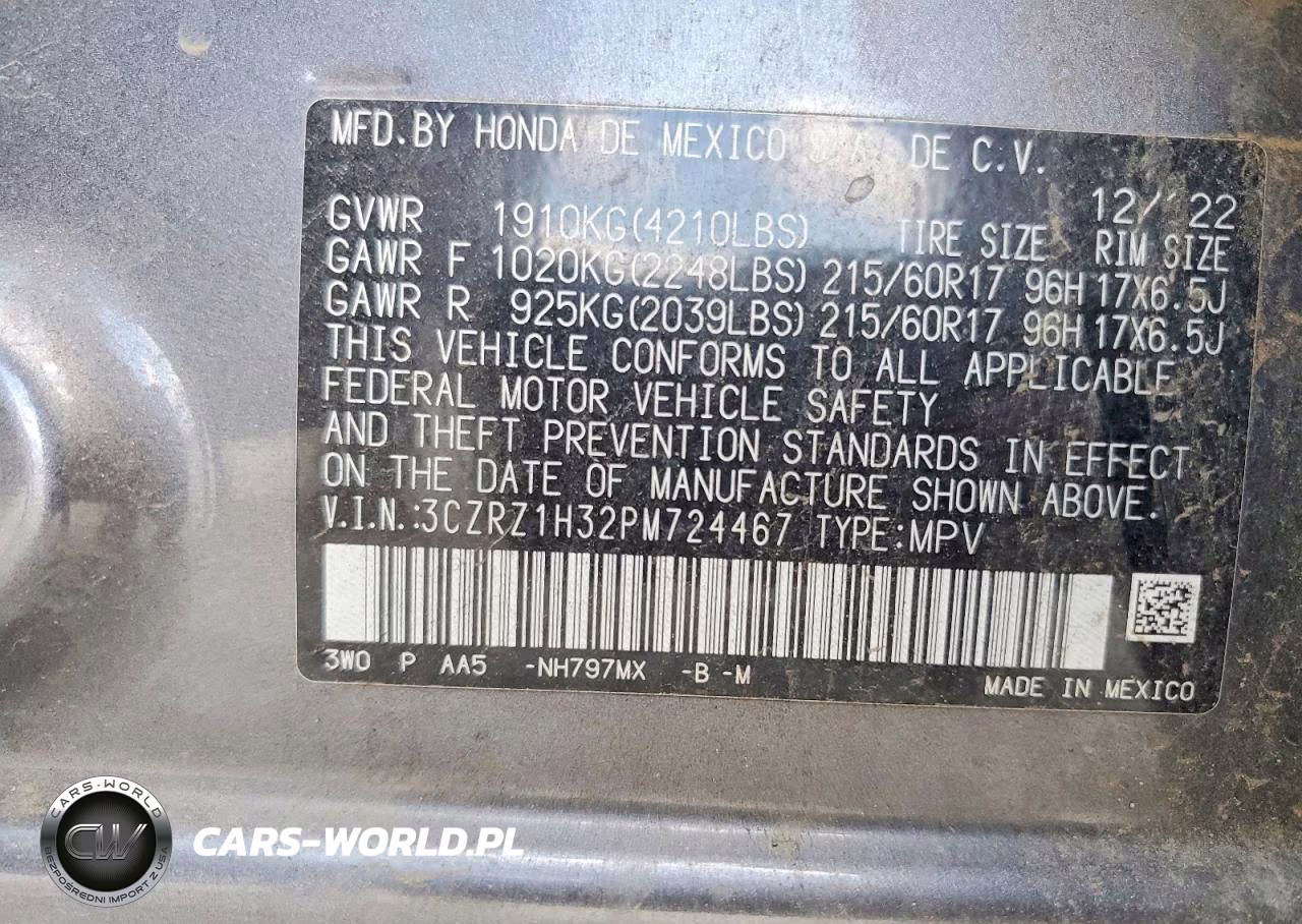 2023 Honda Hr-V Lx VIN:3CZRZ1H32PM724467 - 13