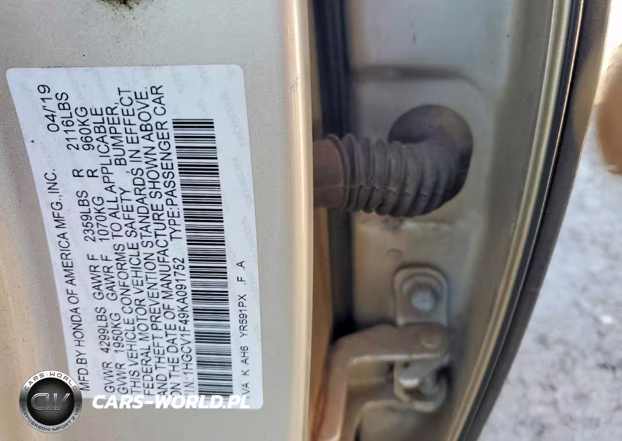2019 Honda Accord Ex VIN:1HGCV1F49KA091752 - 12